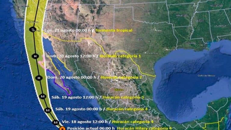 Huracán “Hilary” se fortalece a categoría 4; podría impactar hasta en dos ocasiones la Península de Baja California